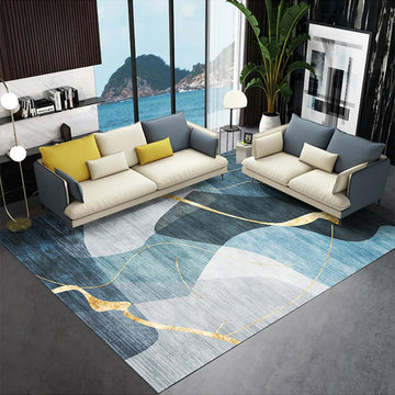 5' x 8' Light Luxury Modern Style Retangular Blue & Gold Florid Area Rug